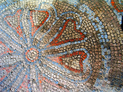 mosaic at Badminton, detail of flower in apse